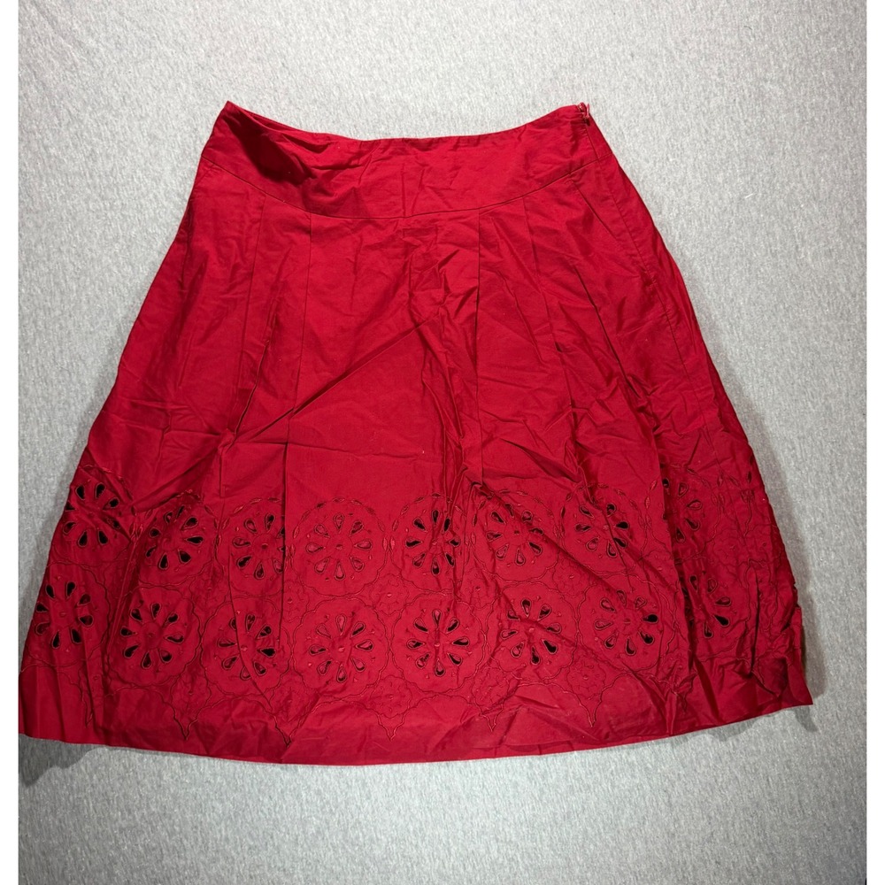 Ann Taylor Loft Red Eyelet Floral Embroidered Cotton A-Line Skirt Size 6
